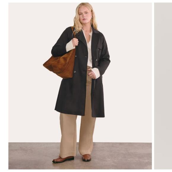 NEW Everlane The Modern Trench Belt Coat Black Sz L 100% Cotton - Picture 1 of 10